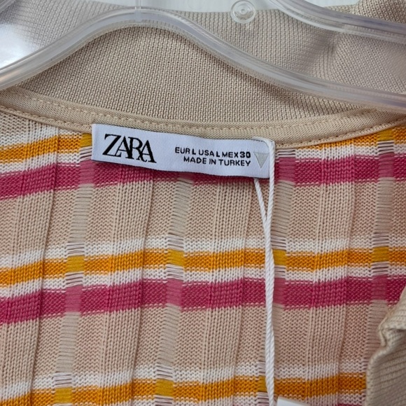 NWT Zara Striped Ribbed Knit Polo Collar Midi Dress L - Picture 7 of 11